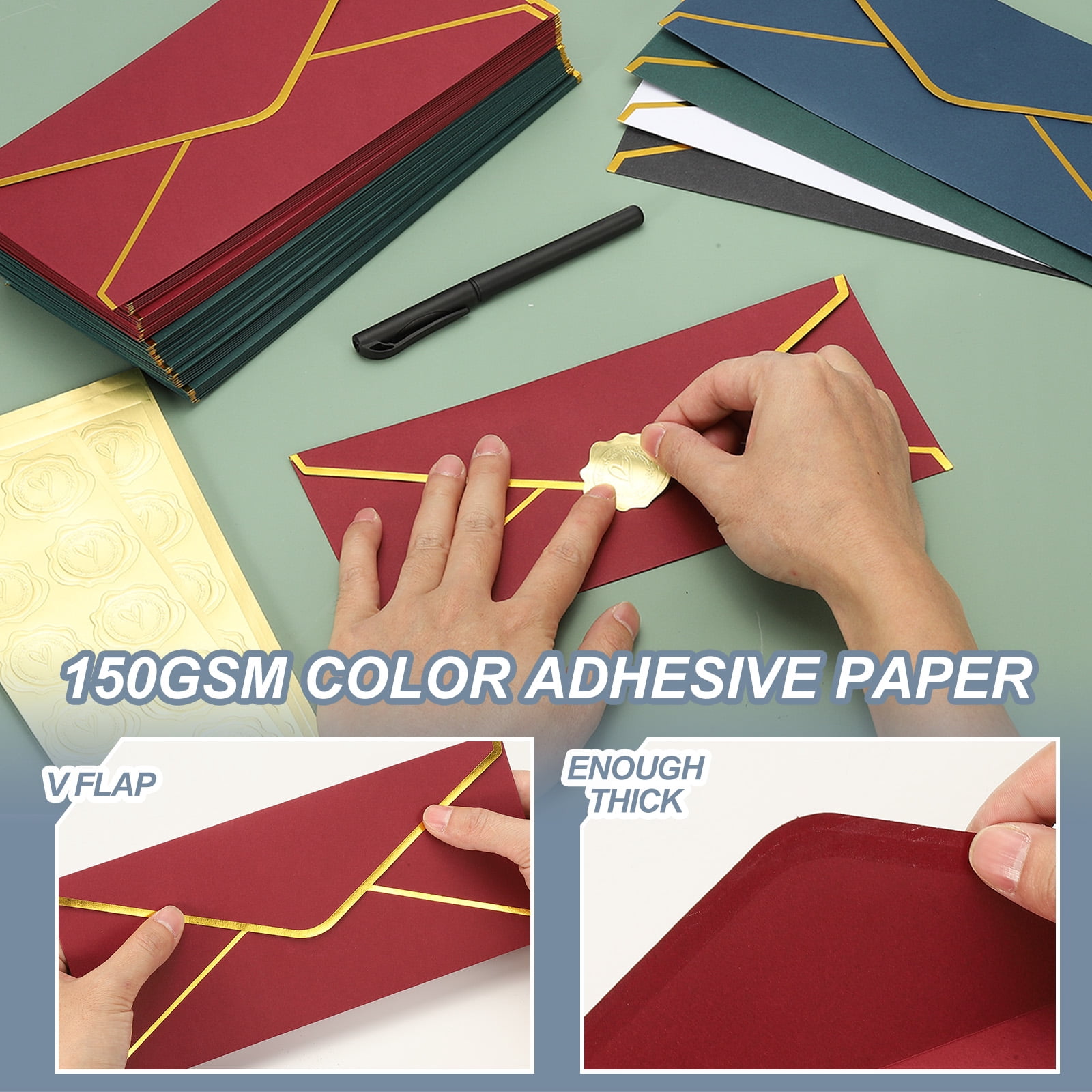 Uxcell 4 1/8 x 9 1/2 Inch Envelopes with Gold Border, 100 Pack V Flap Invitation Business Mailing Envelopes with Gold Stickers for Office Wedding Cards Gift Photos Graduation, White