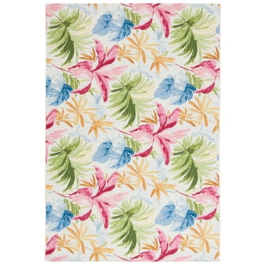 SAFAVIEH Barbados Paul Botanical Indoor/Outdoor Area Rug, Ivory/Green Rust, 9'10" x 12'5"