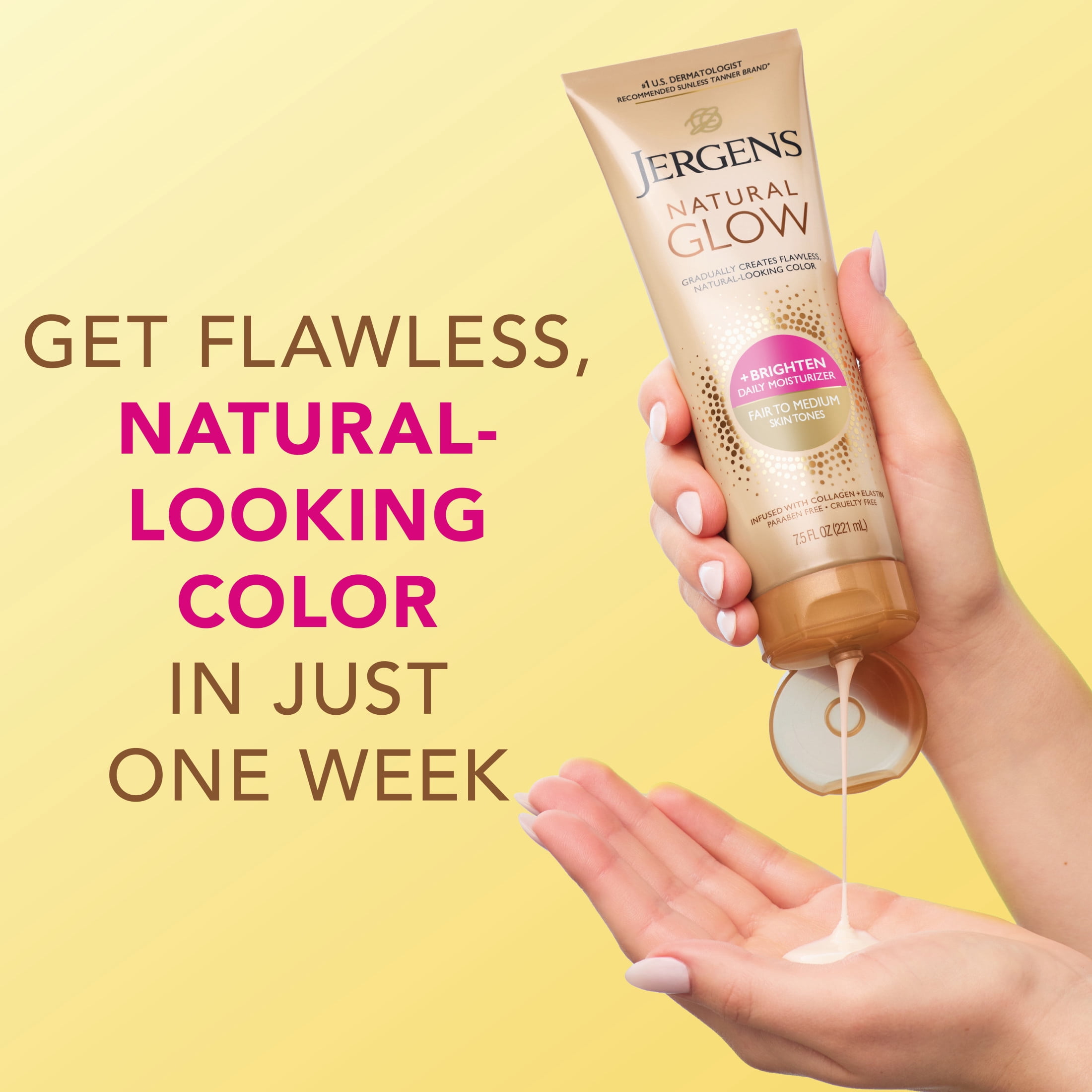 Jergens Natural Glow Daily Moisturizer Fair to Medium Skin, Sunless Self Tanning Lotion, 7.5 fl oz