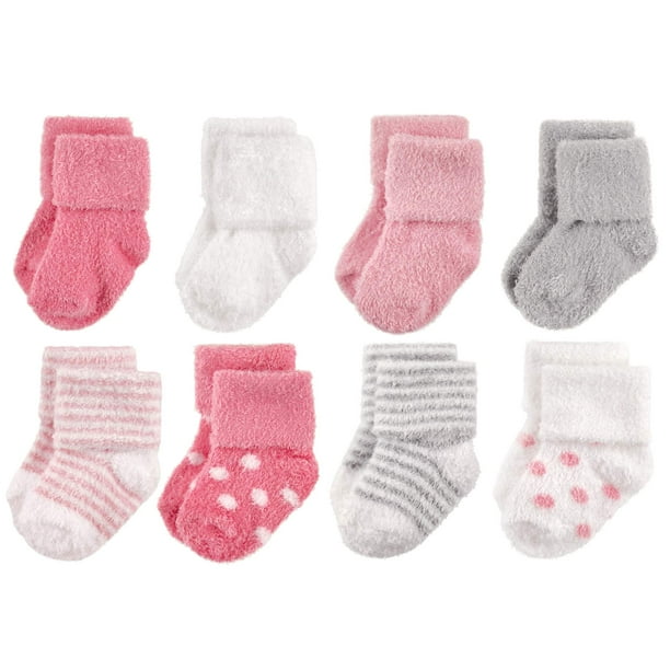 Hudson Baby Fuzzy Roll Cuff Crew Socks, 8Pack (Baby Girls) Walmart