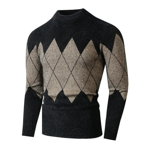 Rbaofujie Mens Sweaters Man Color Match Mock Turtleneck Loose Base Shirt Sweater Khaki Workout Shirts for Men