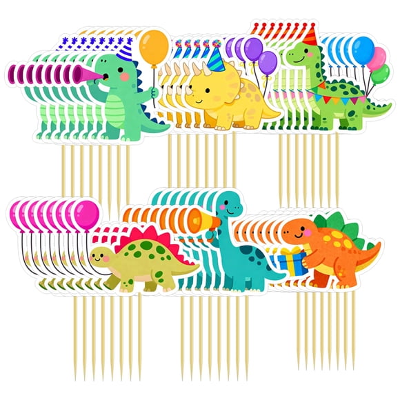 Juego de adornos para tartas CUXING con diseño de dinosaurio, 48 piezas, para fiesta de cumpleaños