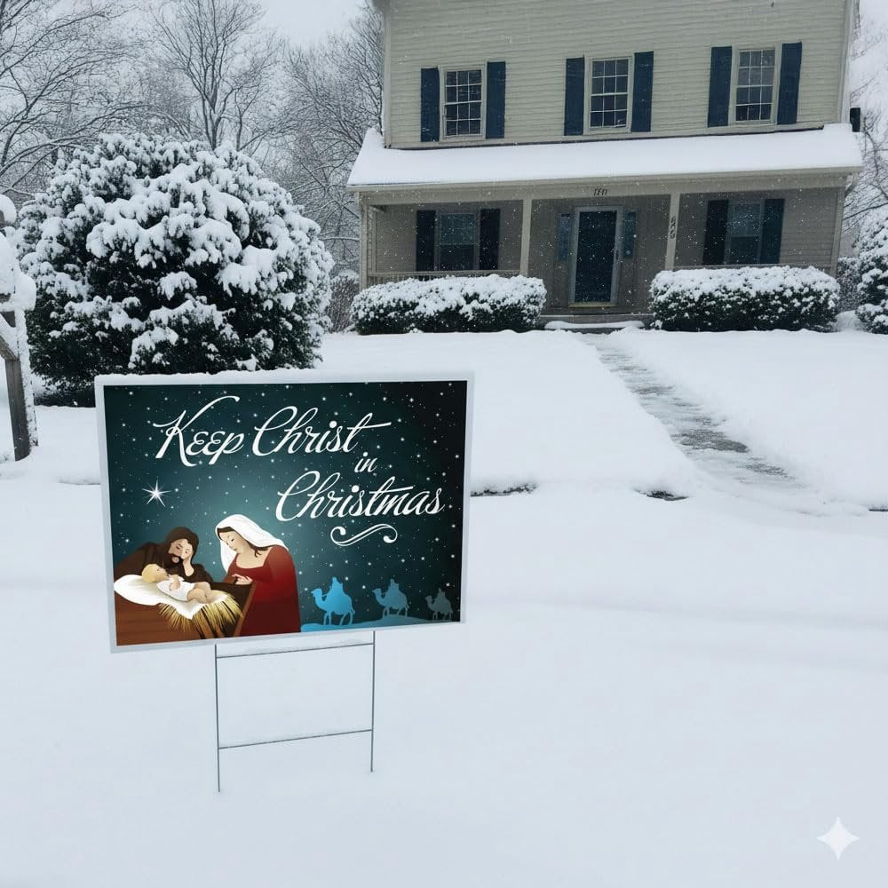 Keep Christ in Christmas Sign Christmas Outdoor Decorations Double Sided Yard Lawn Signs with Metal Stand Decor for Church Home Business Stores Party 18 x 24