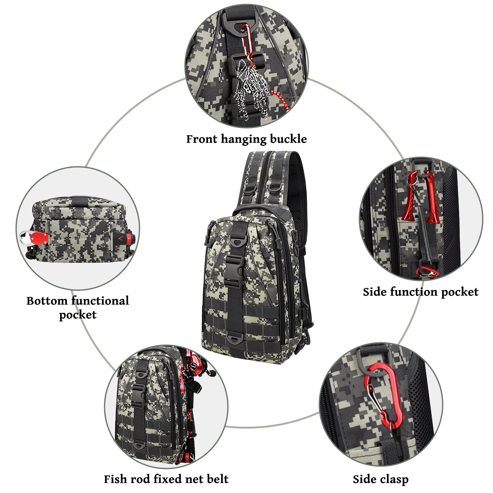 2BK Fishing Backpack Fishing Bag Tackle Box Sling Bag Water-Resistant Fishing Gear Bag with Rod Holder