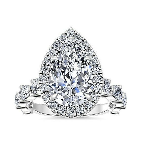 1.00 Carat Pear Shaped Genuine Diamond Latest Design Solitaire with Accents Ring for Wedding Solid 14K White Gold Size 7