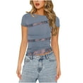 thumbnail image 1 of Bowake Hauts Courts d'Été pour Femmes Col Rond Patchwork en Dentelle Manches Courtes Tee-Shirts Décontractés Slim Blouse Tendance pour Sortir, 1 of 4