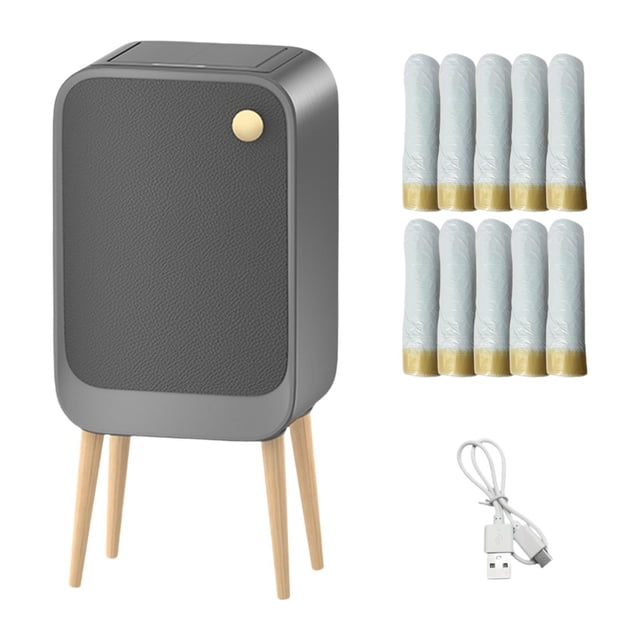 Bote De Basura Con Soporte Para Tapa, Cesto De Basura Sin Contacto Para Inodoro, Cocina, Entrada, Gris Oscuro Gris profundo