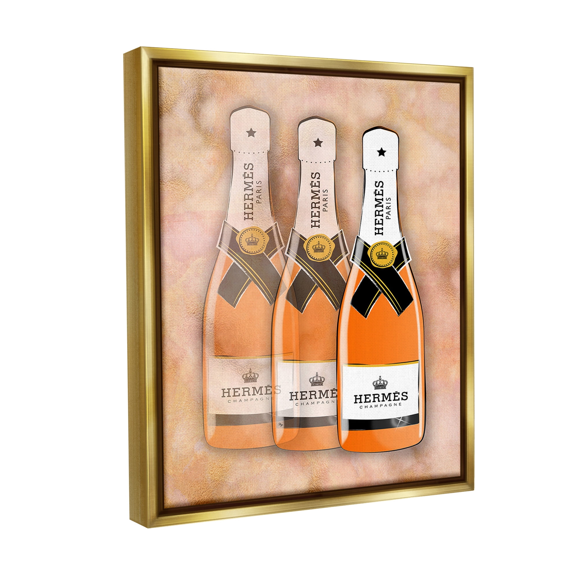Stupell Industries Orange Glam Champagne Food & Beverage Painting Gold Floater Framed Canvas Art Print Wall Art, 25 x 31