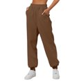 thumbnail image 2 of Petite Sweatpants For Women Trendy Elastic Waist Cinch Bottom Lounge Pant Lightweight Baggy Joggers With Pocket Brown XL, 2 of 7