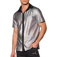 thumbnail image 4 of INSPIRE CHIC Shiny Metallic Shirts for Men's Short Sleeves Button Down Party Disco Shirts 2XL Silver, 4 of 5