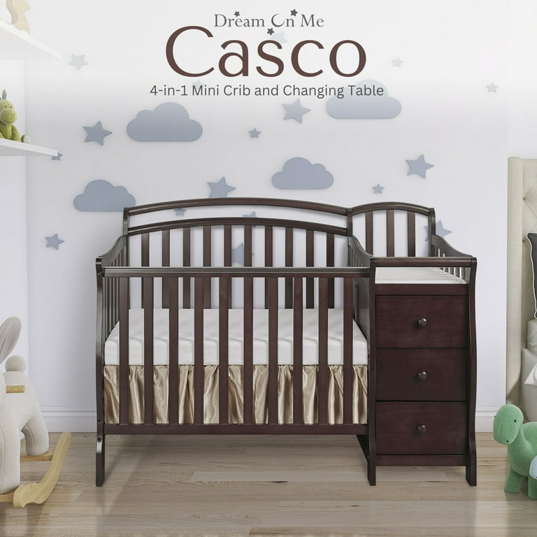 Free Shipping Dream On Me Casco 4 in 1 Mini Crib and Dressing Table Espresso Walmart
