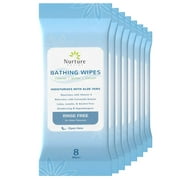 Rinse Free No Shower Bathing Wipes (8-Pack) | 64 Microwavable Adult Cleansing Body Bath Wash Cloths with Aloe Vera & Vitamin E - No Water Required - Latex Lanolin & Alcohol Free - 8 Packs of 8 Wipes
