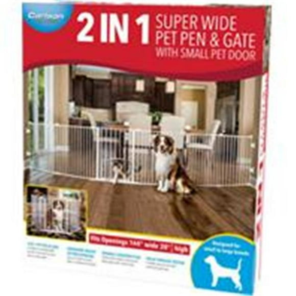 Carlson Pet Products 14008 28 x 144 in. 2 in 1 Super Wide Pen & Gate with Door Brackets, White