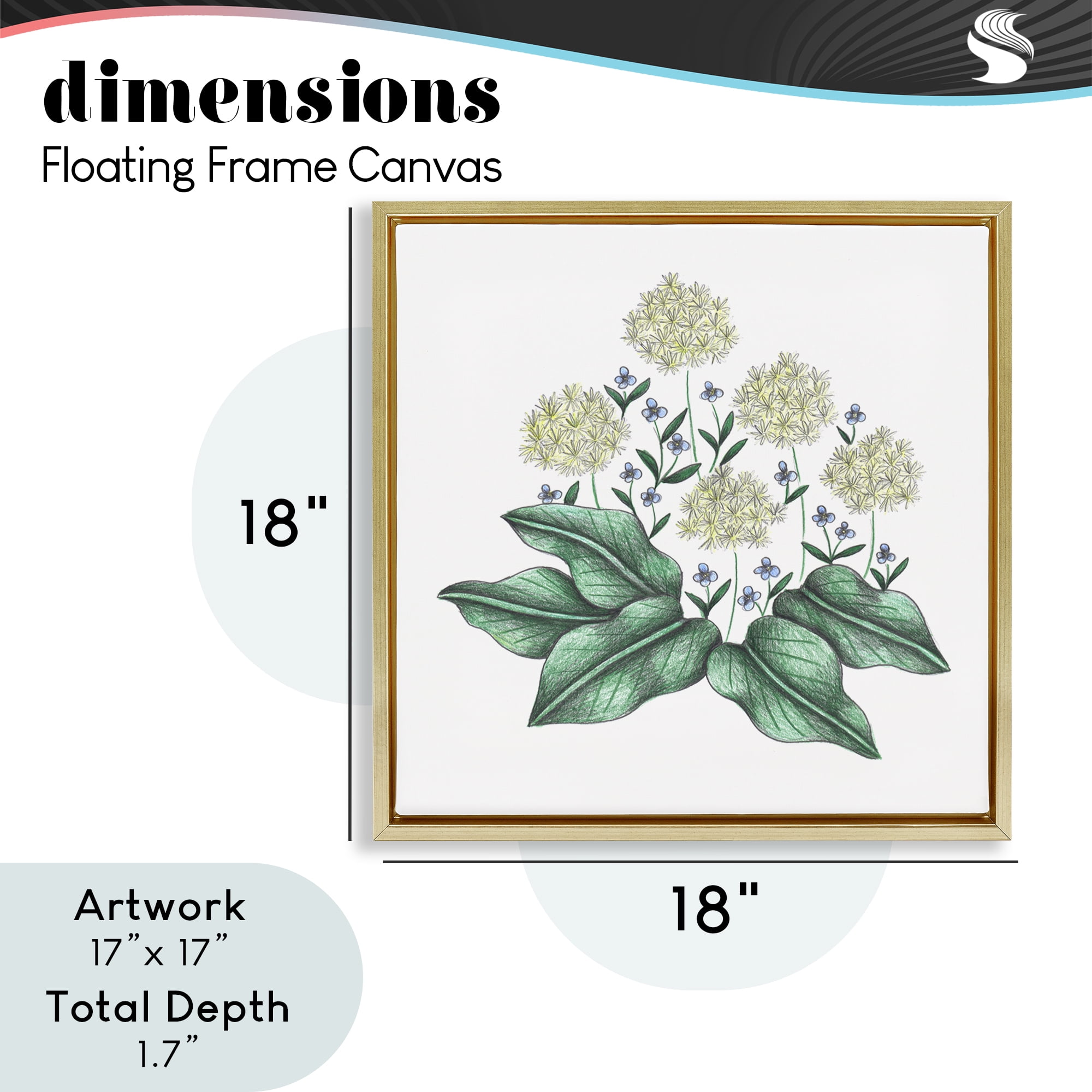 Hello Wildflower Vintage Sketch Gold Framed Floater Canvas Wall Art, design by Cecilia Battaini