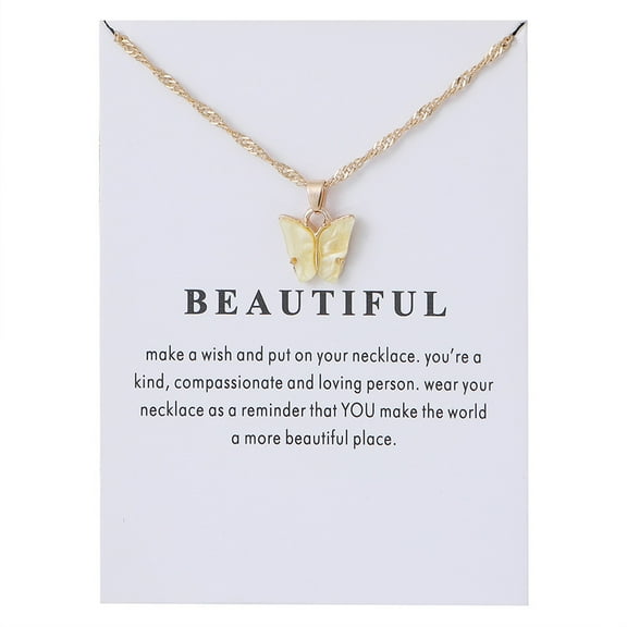 Wioihee Colorful Acrylic Butterfly Pendant Necklace Bohemian Adjustable Retro Card Clavicle Chain Insect Animal Necklace for Women Friend Friendship Party Jewelry Gift