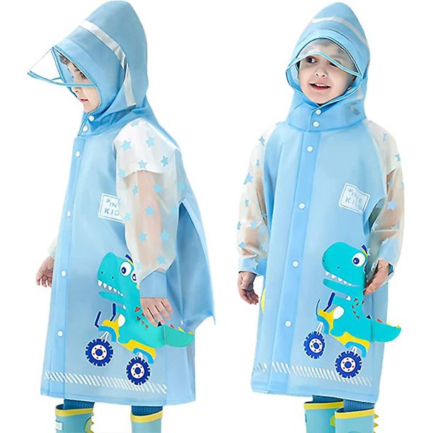 Chubasquero infantil de dinosaurio azul (apto para alturas de 105 a 115 cm) Chubasquero infantil impermeable para niñas y niños Chubasquero infantil para caminar con dinosaurios de dibujos animados