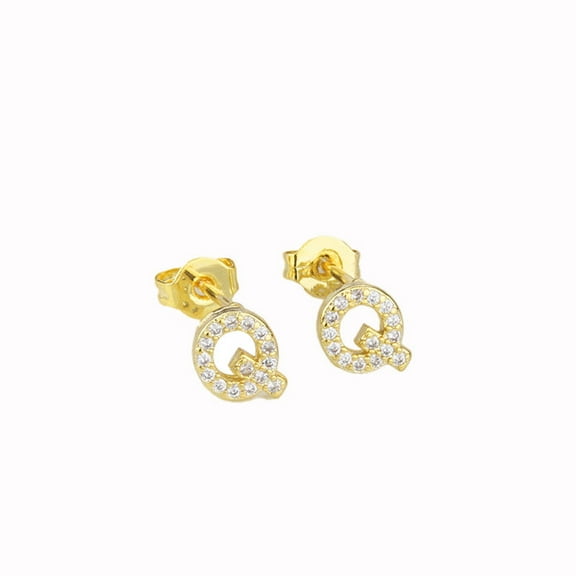 Bonjour Jewelers 14k Yellow Gold Created Diamond Initial Q Letter Stud Earrings Plated