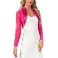 thumbnail image 4 of Satin Shrug for Women's Evening Dresses Mesh Formal Coverup Open Front Long Sleeve Cropped Bolero L Hot Pink, 4 of 6
