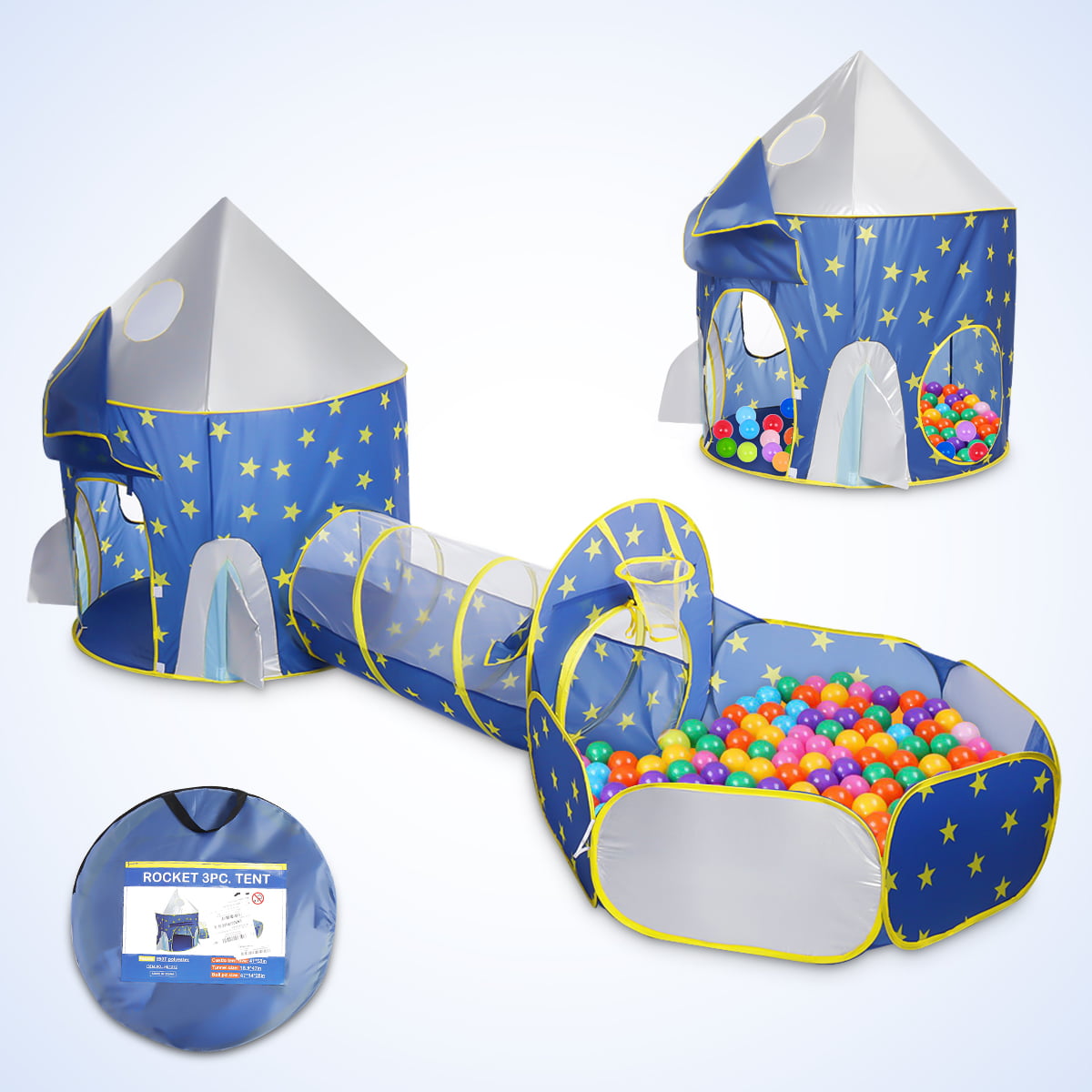 3 in 1 Rocket Ship Play Tent Indoor/Outdoor Playhouse Set for Babies Toddleers 