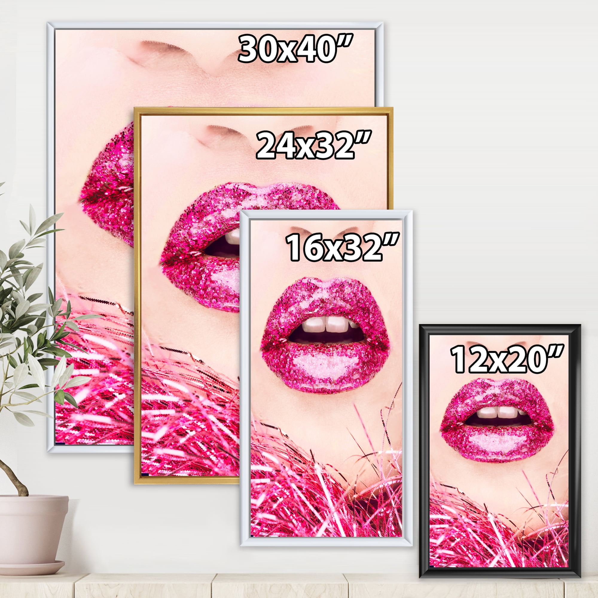 Close-Up Of Golden Female Lips II 12 in x 20 in Framed Photography Canvas Art Print, by Designart