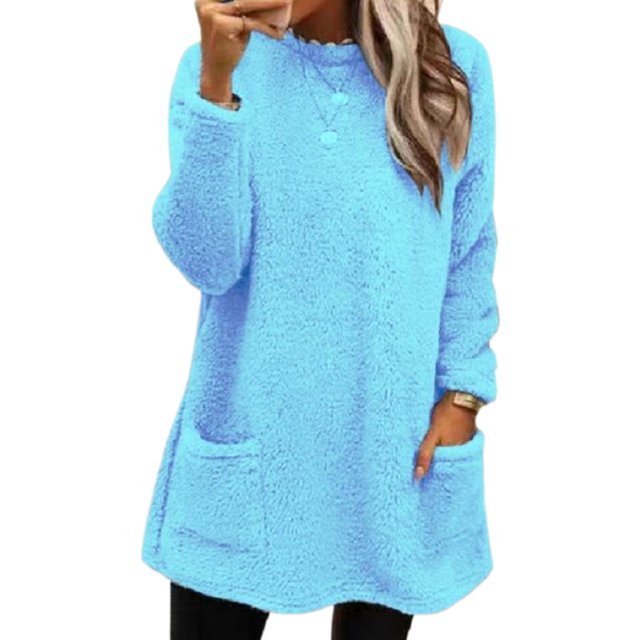 LUXUR T-Shirt en Molleton Doux pour Femmes, Ample, Bleu Lac m