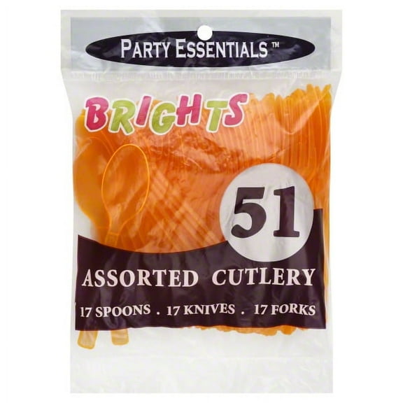 1 - Party Essentials Regular Assorted Plastic Cutlery· Neon Orange 51 Ct.