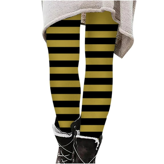 Halloween Leggings for Girls Party Holiday Clothes Striped Print High Waist Stretch Jeggings Long Pants (7 Years, Yellow A)
