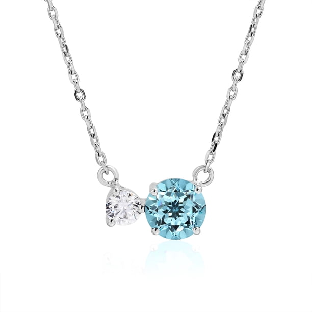 Collar con colgante único de piedra natal de diciembre JeenMata topacio azul circonita cúbica baño de oro blanco sobre plata esterlina