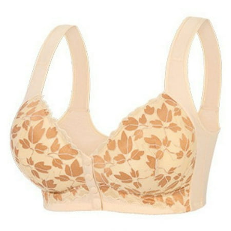 Yyeselk Front Closure Bras for Older Women Comfort Wireless Breathable Push Up Bras Full Coverage Anti Sagging No Underwire Back Smooth Bra Beige 44C