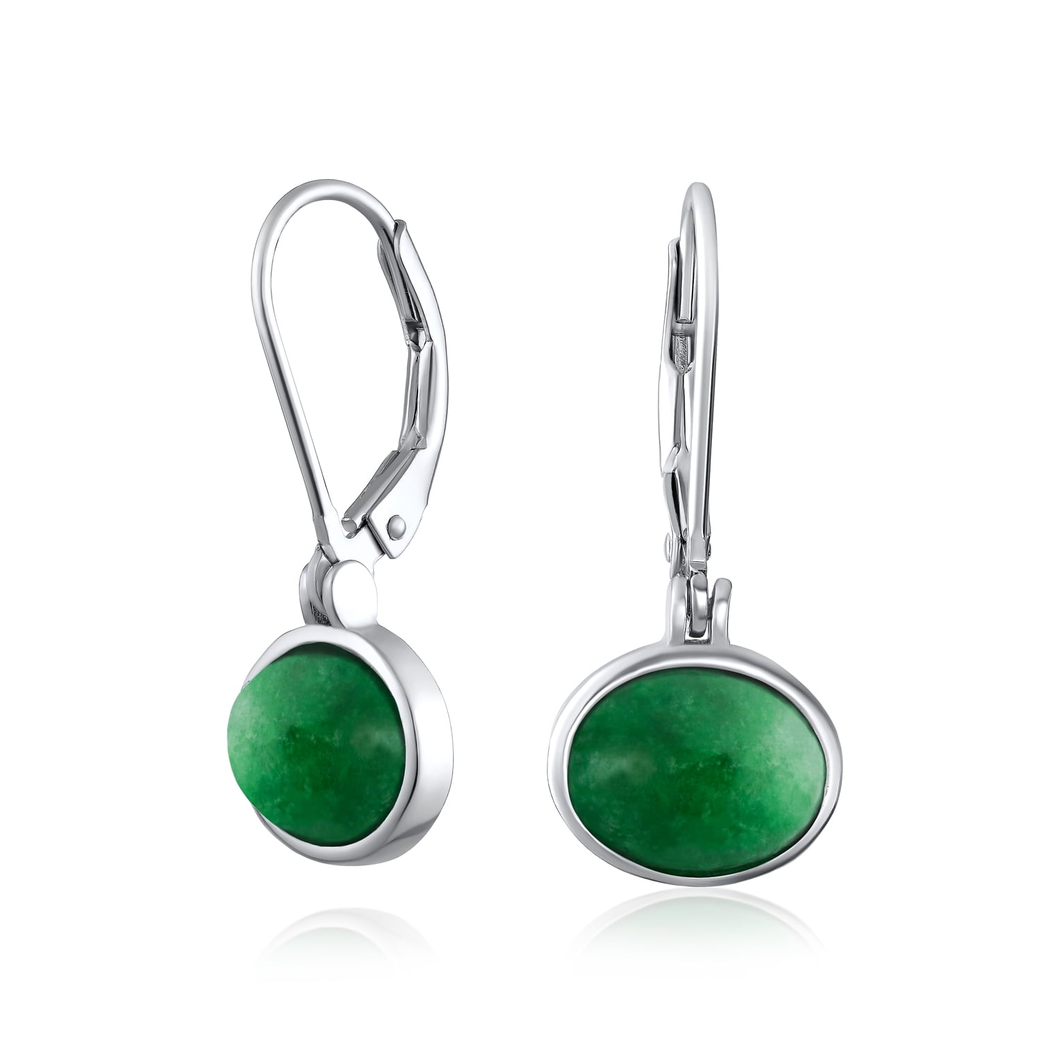 FINE 925 Sterling Silver Apple Green Jade Raindrop Dangle Earrings 