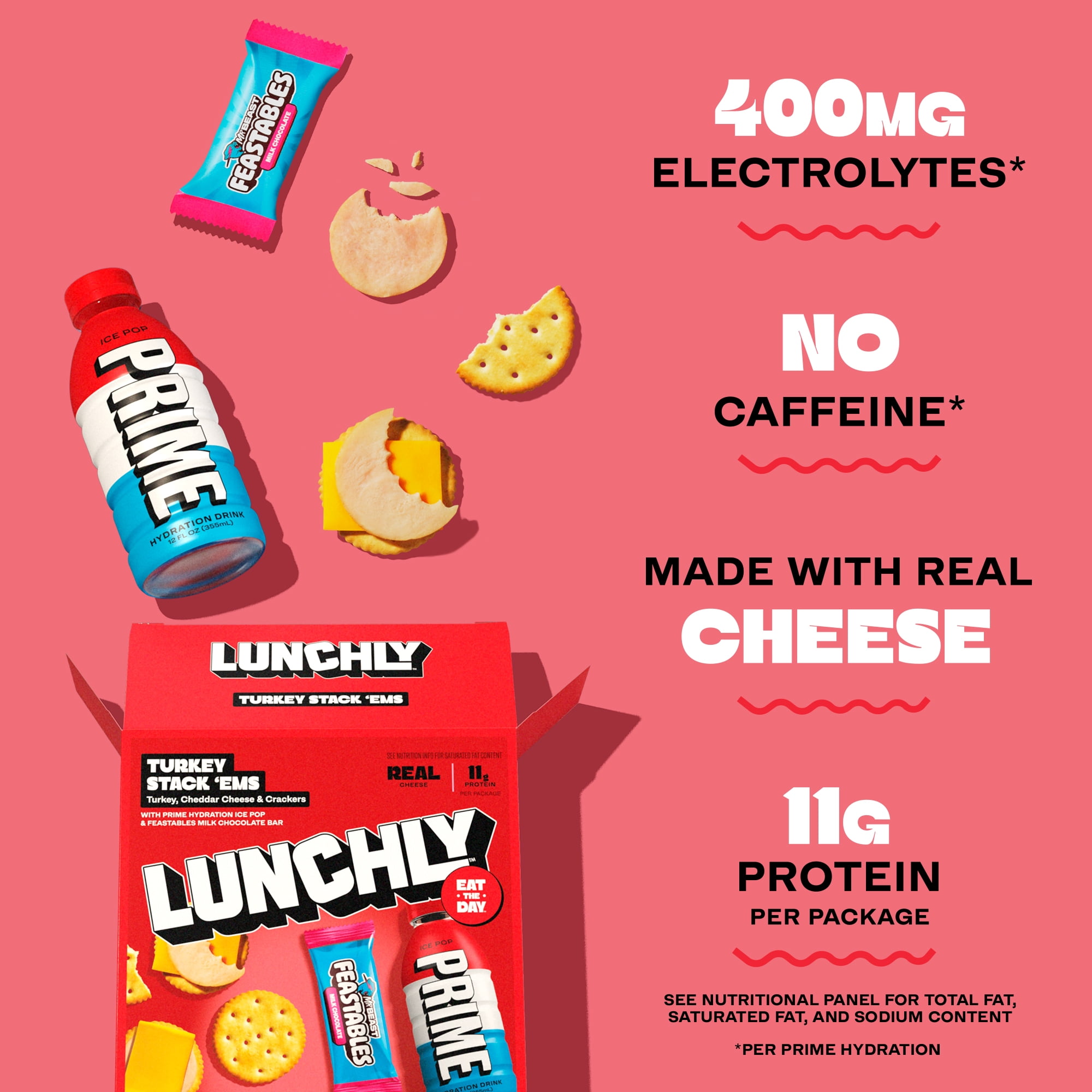 LUNCHLY Meal Kit, Turkey Stack 'Ems with Feastables Chocolate and Prime Hydration, 11g Protein, Refrigerated, 1 Meal Kit