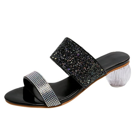 

BSDHBS Womens Sandala Womens Rhinestone Slippers Female Summer Sequins Sandals Open Toe Fashion Shoes Black Size 35