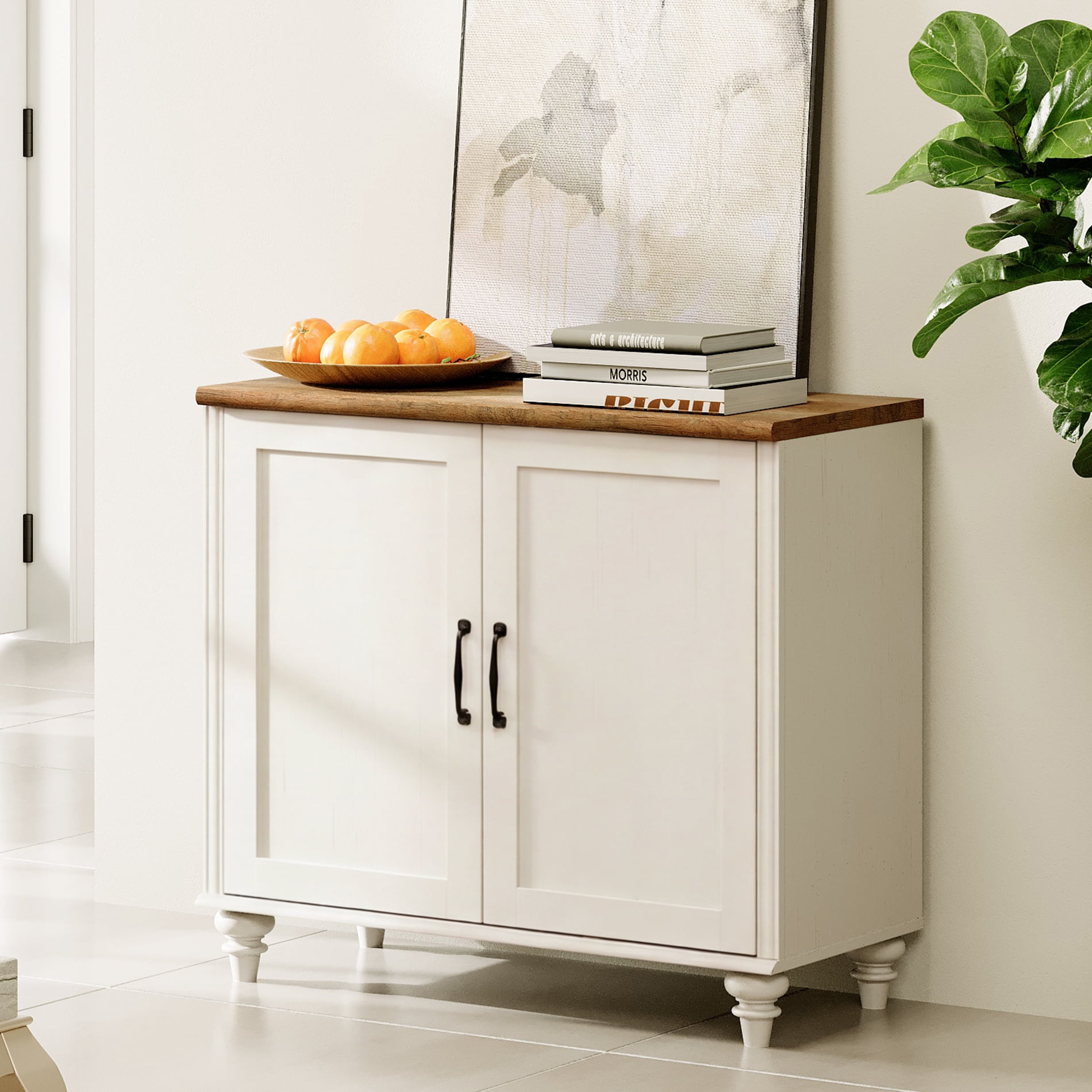 Farmhouse TV Stand For 43 Inch TV With 2 Wood Doors, Wood Universal TV Stand With Storage Cabinets, Entertainment Center TV Console Table For Living Room, Bedroom, White