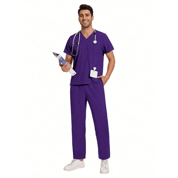 2Pcs Set Men's Scrubs Sets Uniform Work Set Male Dental Clinic Scrubs Uniforms V-Neck Tops Fashion Scrubs Nursing Clothes