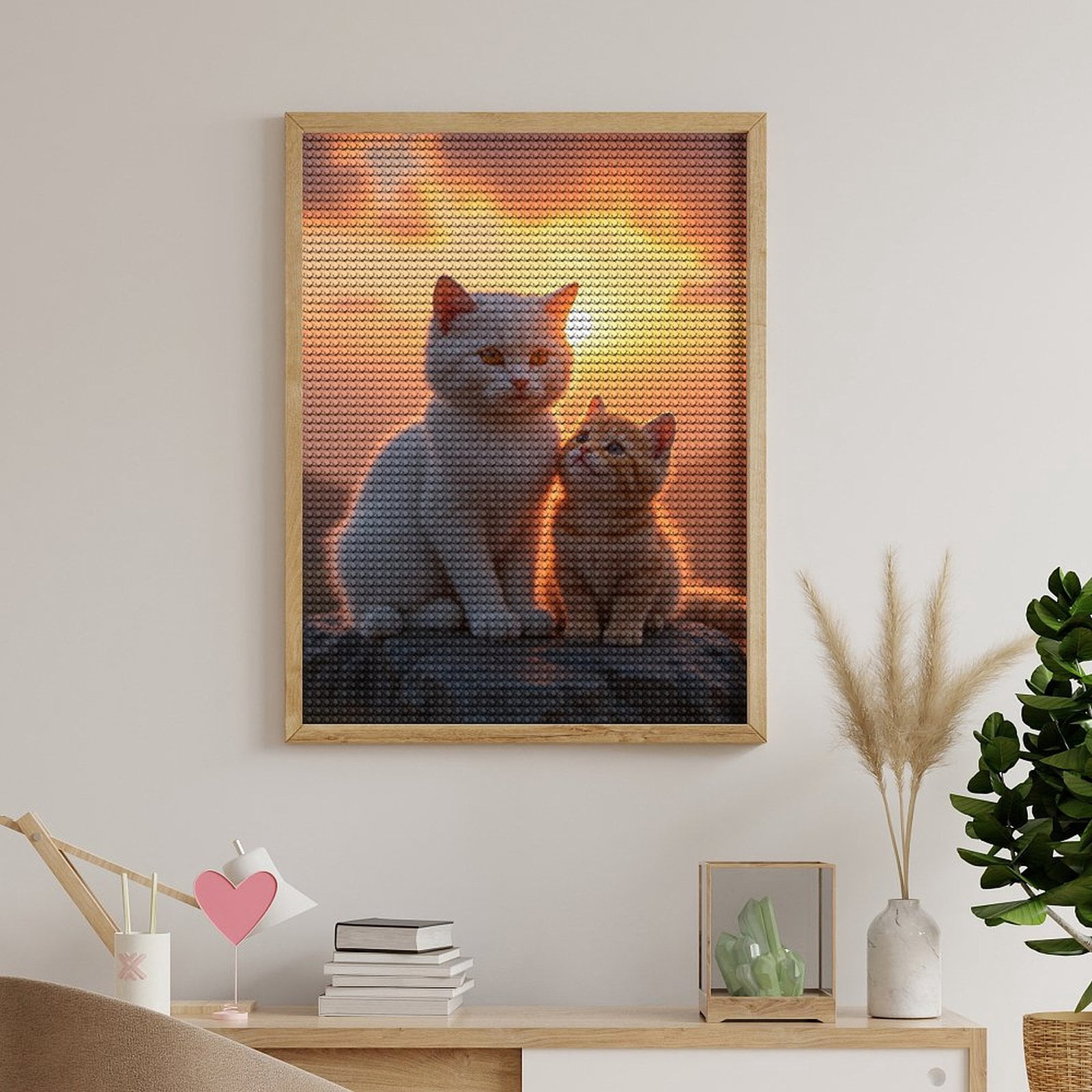 Diamond Art Kits for Adults, Cat Sunset Rock Family Moment 5D Diamond Painting Kits for Adults Beginners, DIY Full Drill Diamond Painting, Gem Art and Crafts 12x16