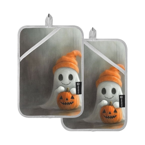 Halloween Ghosts Holding Pumpkins Oven Mitts Pot Holders 2 pcs Heat Resistant for Kitchen Baking Grilling