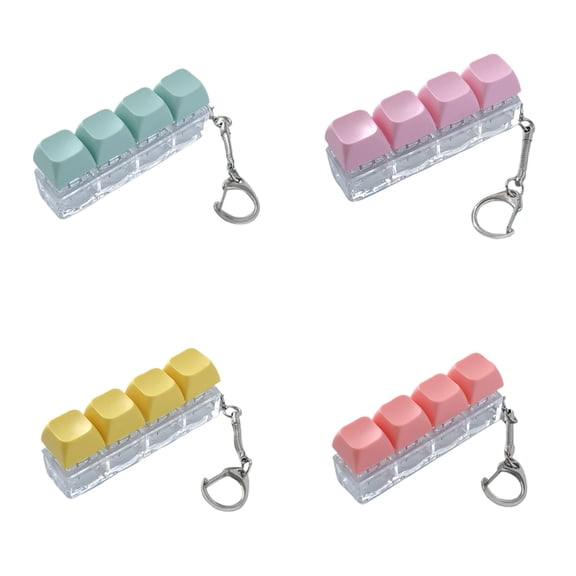 BUTOMKY 4Pcs 4-in-1 Keyboard Fidget Toy Keychain - Clicky Silent Creamy Pressable Button Tactile Clicker, Portable Stress Relief Anxiety Reducer Focus Boost Fidget for Adults Teens Office Travel Gift