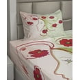 thumbnail image 2 of Ambesonne Flower Fitted & Top Sheet Set with Sham, Watercolor Poppy, Green and Red, 2 of 4