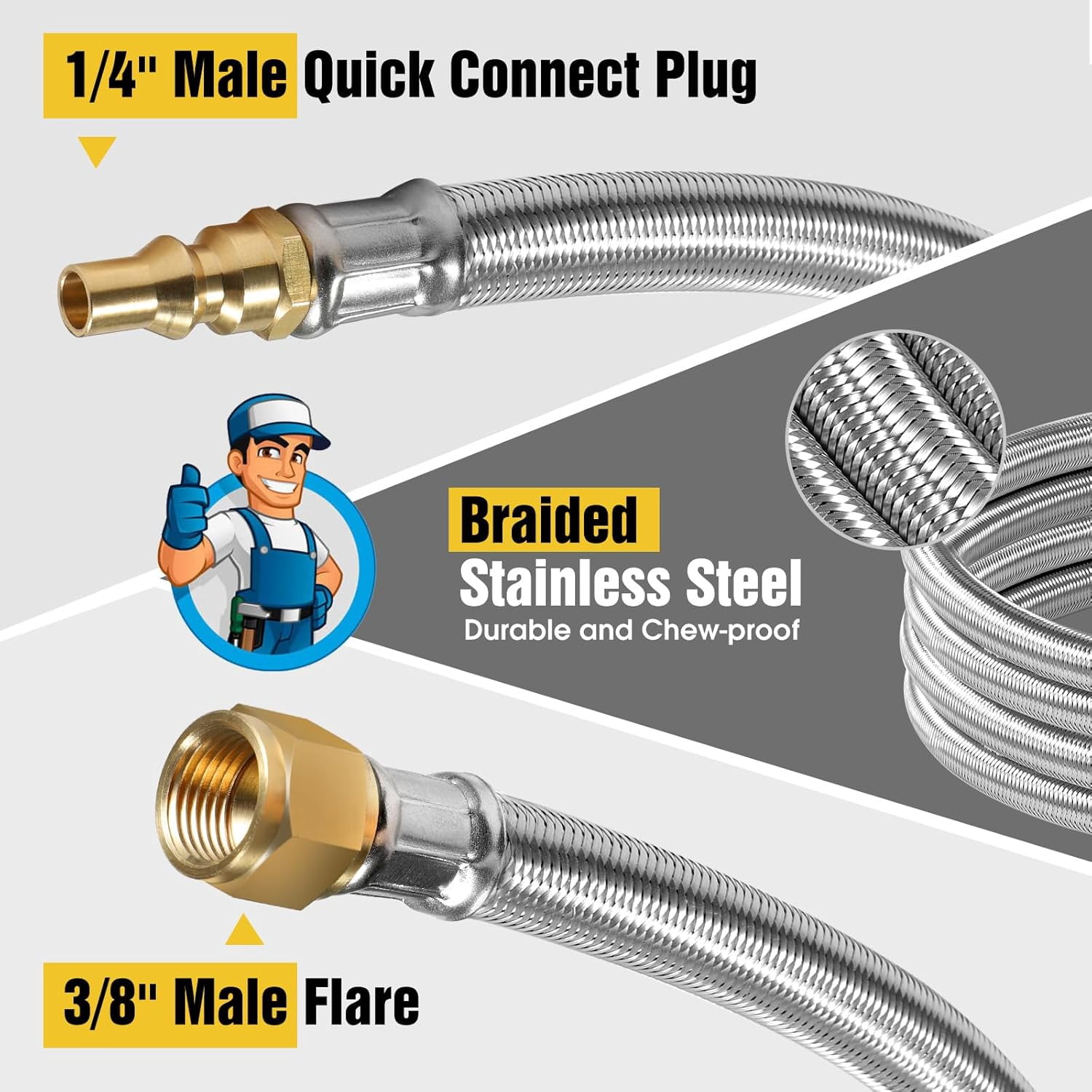 24FT Quick Connect Propane Hose for RV to Gas Grill, RV Quick Connect with 1/4" Safety Shutoff Valve, LP Quick Disconnect Propane Hose with Elbow Adapter for Blackstone 17"/22" Griddle