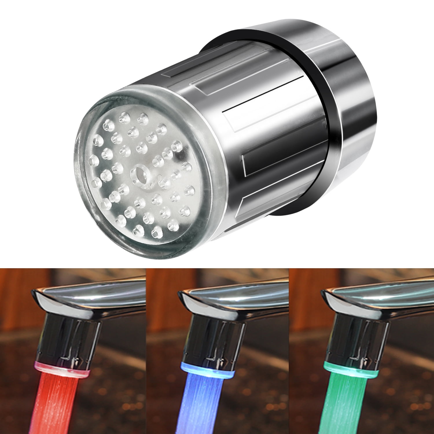3-Color Changing Temperature Sensitive Gradient LED Round Bar Stick Shower Head Showerheads Light Water Stream Color Shower Head For Kitchen and Bathroom Baby Safty Chrome Finished 