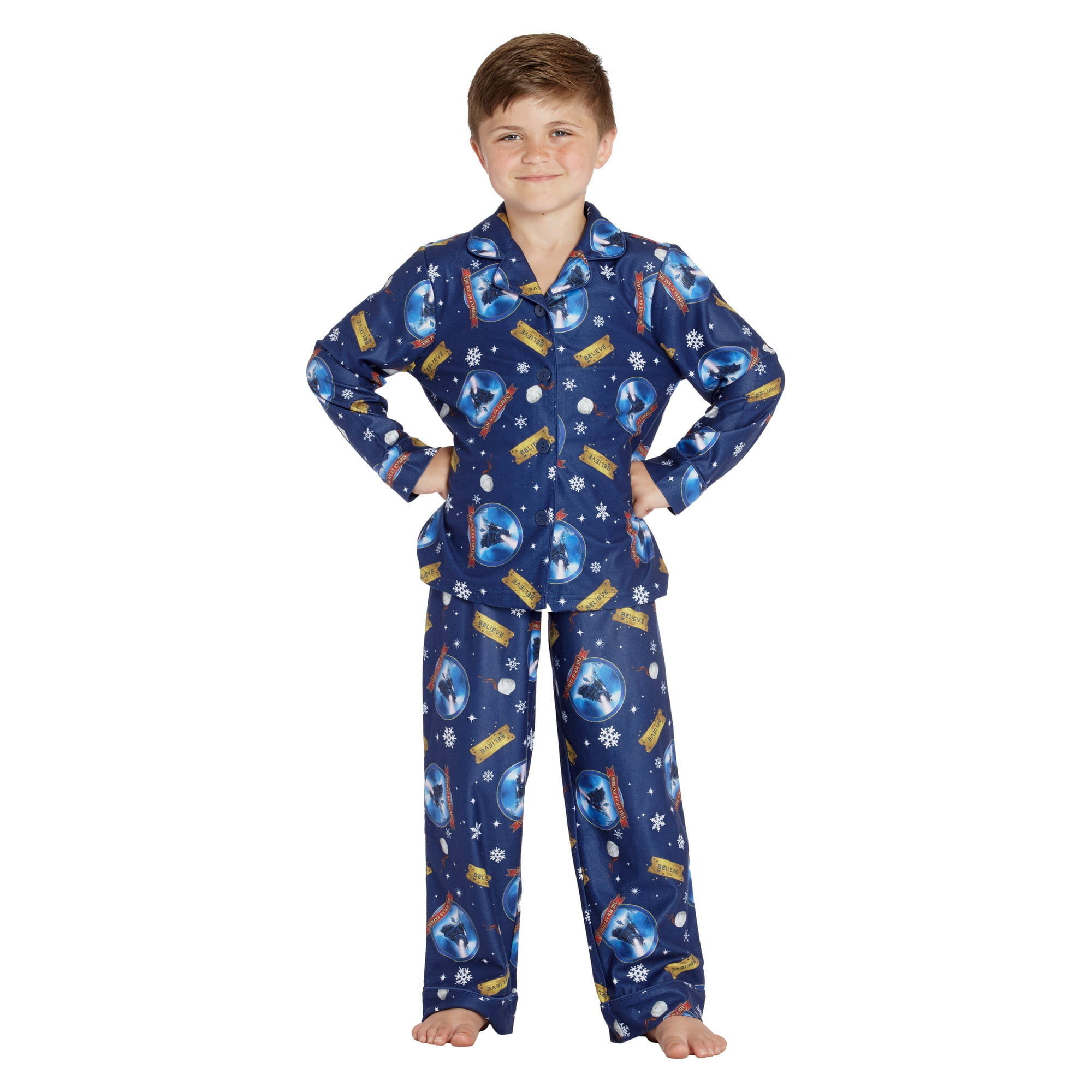 The Polar Express Kids Believe Button Front Coat And Pants Pajama Set 10 12 Walmart