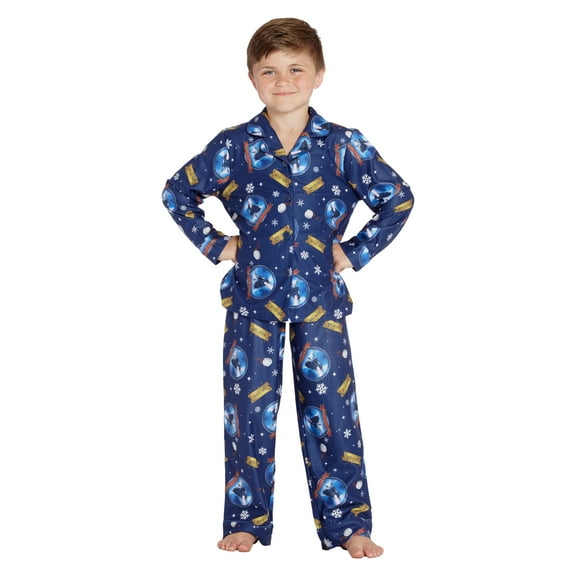 The Polar Express Kids' Believe 2PC Button-Front Coat Shirt Holiday Movie Christmas Pajama Pant Set For Boys Girls