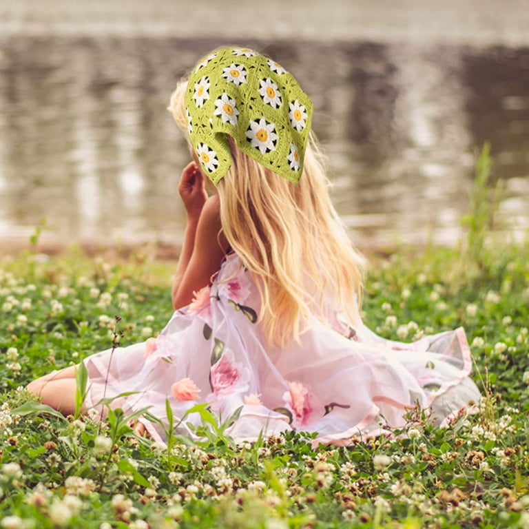 Crochet Hair Bandana Floral Hair Scarf Boho Head Kerchief 