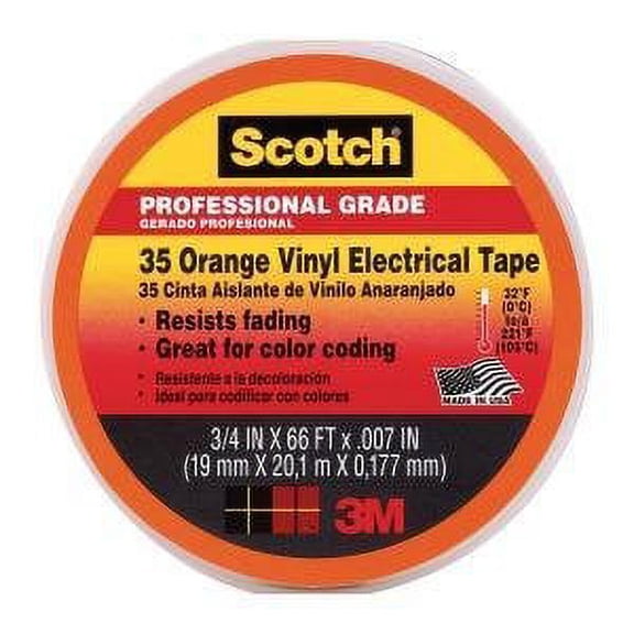 3M Scotch 35 Vinyl Color Coding Electrical Tape, 32 to 221 Degree F, 1250 mV Dielectric Strength, 66' Length x 3/4" Wid