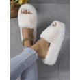 thumbnail image 3 of Women's Crossed Design Thick Bottom Plush Slippers With Soft Bottom, Indoor Shoes, 3 of 4