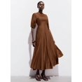 thumbnail image 4 of Womens Vintage Coffee Brown Modest Round Neck A-Line Maxi Dress, 4 of 8