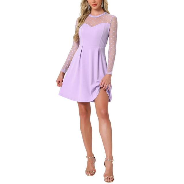 INSPIRE CHIC Robe pour Femme Cœur en Maille Transparente à Manches Longues Gothique Robe de Cocktail Courte G Violet Pâle