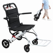 Korogimeeet Compact Foldable Wheelchair for Travel, Aluminum Alloy Lightweight Frame, Easy-Push PU Wheels, Breathable Shock-Absorbing Seat, for Airplanes Ships Trains, 37 x 18 x 35 Inch