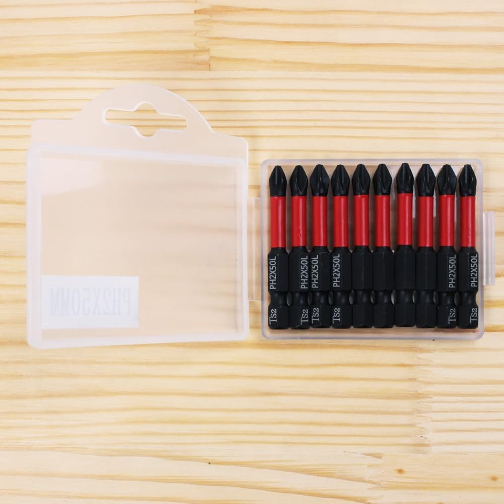 FRKSMD-10 Pack Phillips PH2 Magnetic Anti Slip Screwdriver Bit Set 2" L TS2 Toolsteel HRC63 Anti-Slip Long Drill Bits 1/4 Hex Shank Cross Single and Double Head Bits Screw Impact Driver Bits