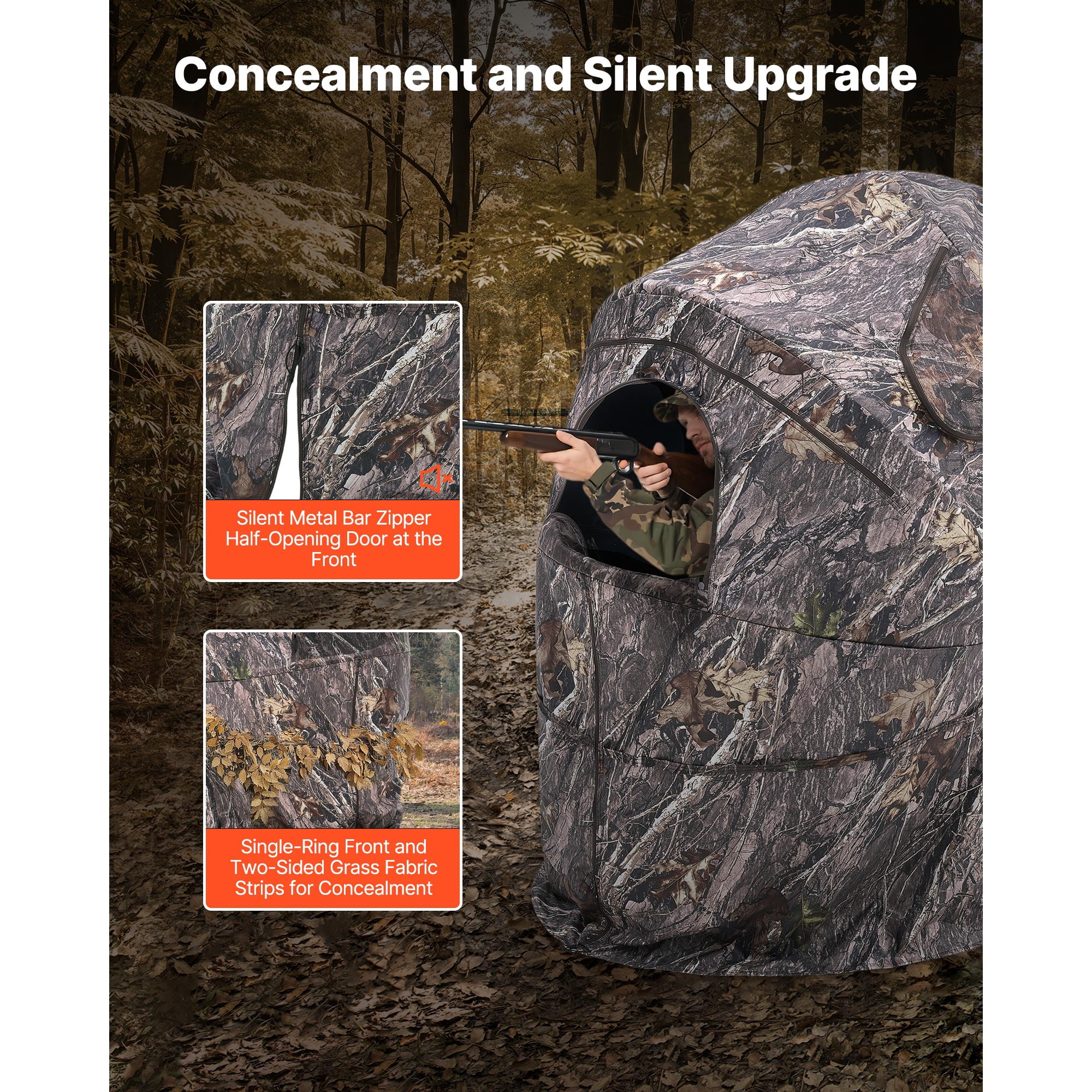 KFFKFF Portable Hunting Blind for One Person, Camouflage Tent with Carrying Bag, Durable Concealed Shelter Featuring Silent Zipper Door and Window, Ideal for Turkey and Deer Hunting